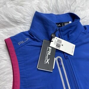 RLX Ralph Lauren Women's Golf Full-Zip Vest Sleeveless Blue Pink Terry $168 New